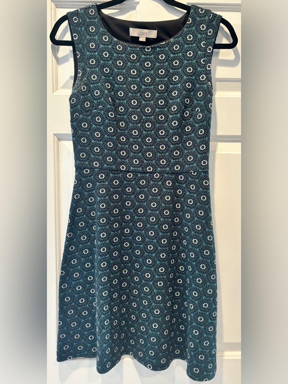 LOFT Teal and White Geometric Sleeveless Dress | Size 0